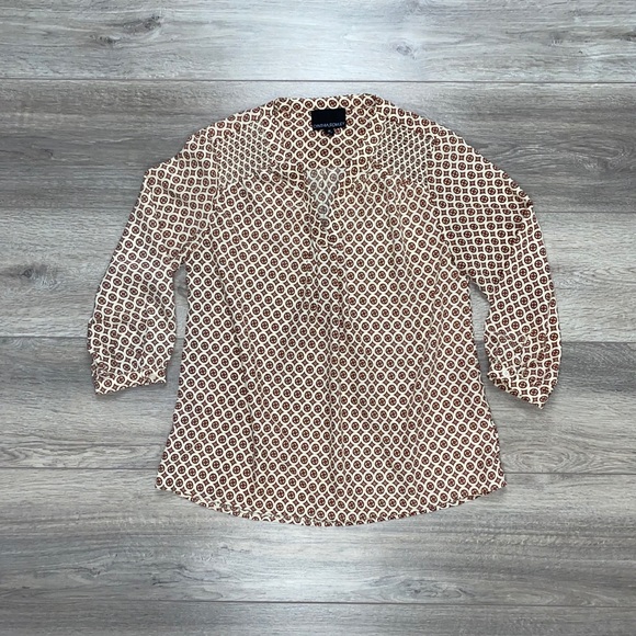 Cynthia Rowley Geometric Blouse Cream Brown M - Picture 4 of 16